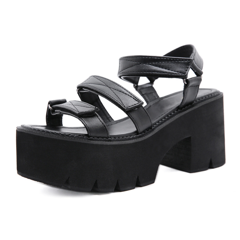 Women's Open Toe Punk Sandals / Female Summer Platform Shoes / Gothic Footwear In Black Colour - HARD'N'HEAVY