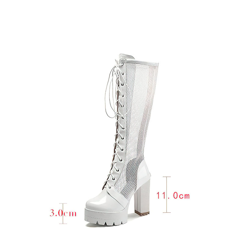 Women's Patent Leather Knee-High Mesh Boots / High Heels Breathable Shoes With Zippers - HARD'N'HEAVY