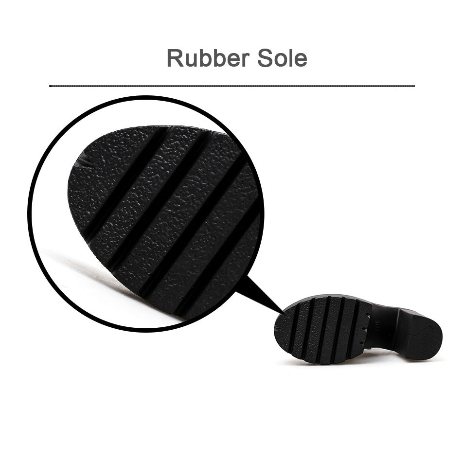 Close-up of rubber sole with textured grip for women's platform ankle boots.
