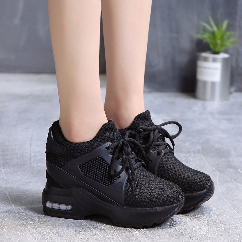 Women's Platform Wedge Sneakers / Breathable High Heel Mesh Shoes - HARD'N'HEAVY
