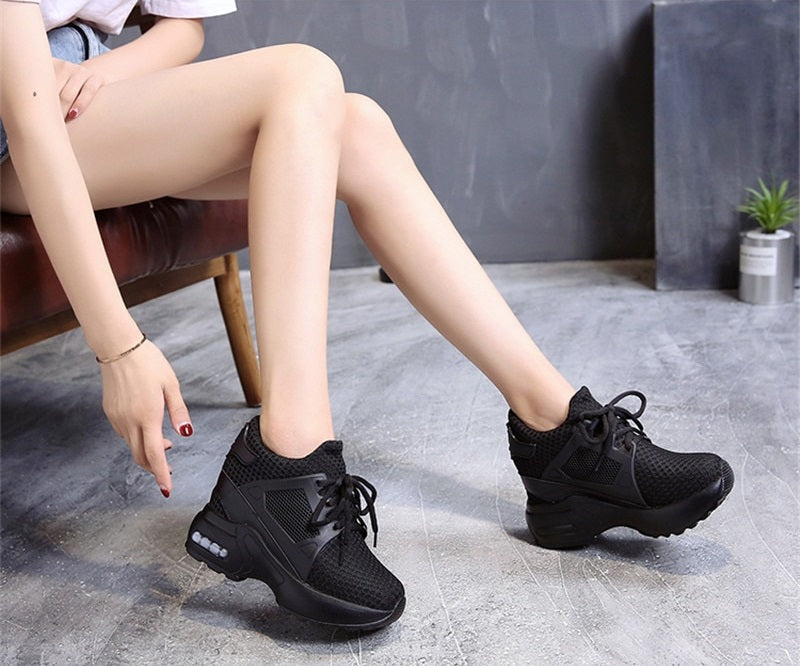 Women's Platform Wedge Sneakers / Breathable High Heel Mesh Shoes - HARD'N'HEAVY
