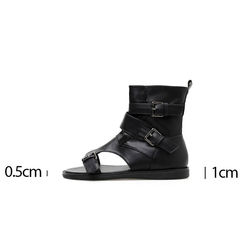 Stylish women's black PU leather gladiator sandals with buckles, perfect for alternative fashion looks.
