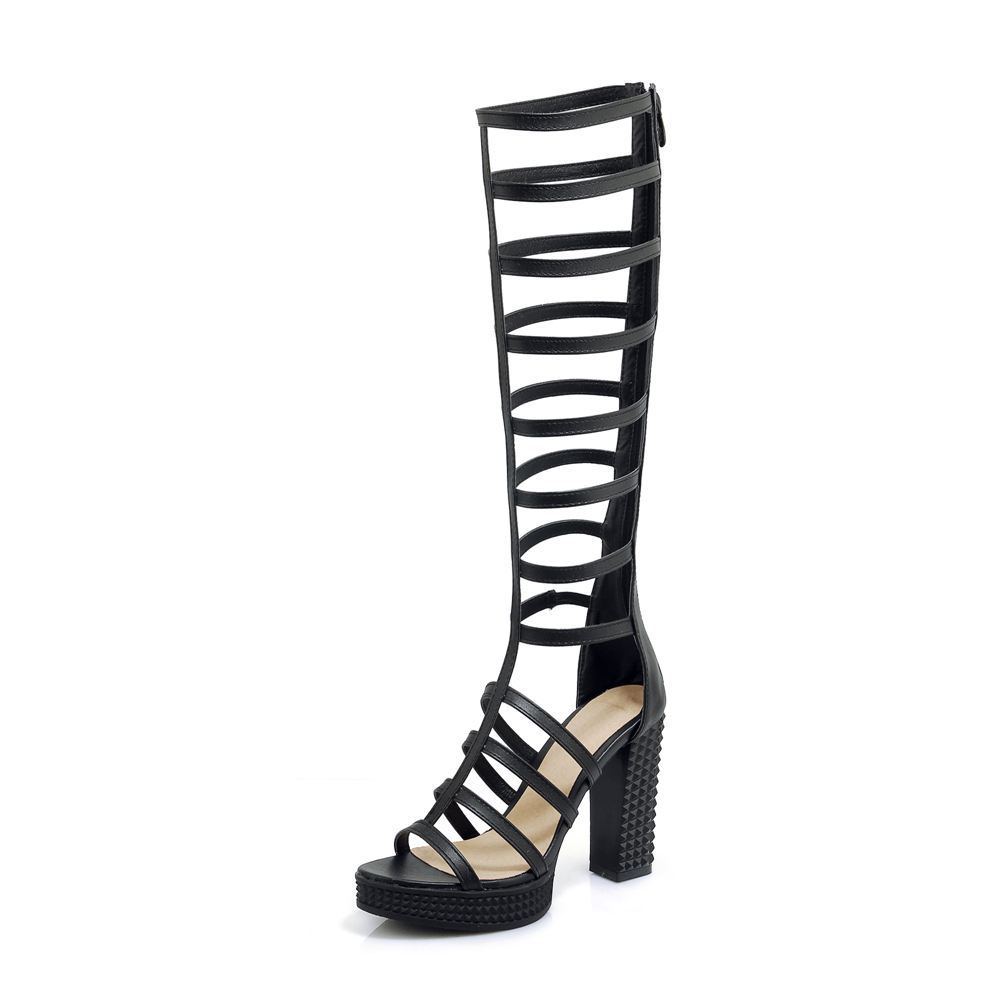 Women's PU Leather Knee High Sandals / High Heels Gladiator Sandals / Summer Strappy Shoes - HARD'N'HEAVY