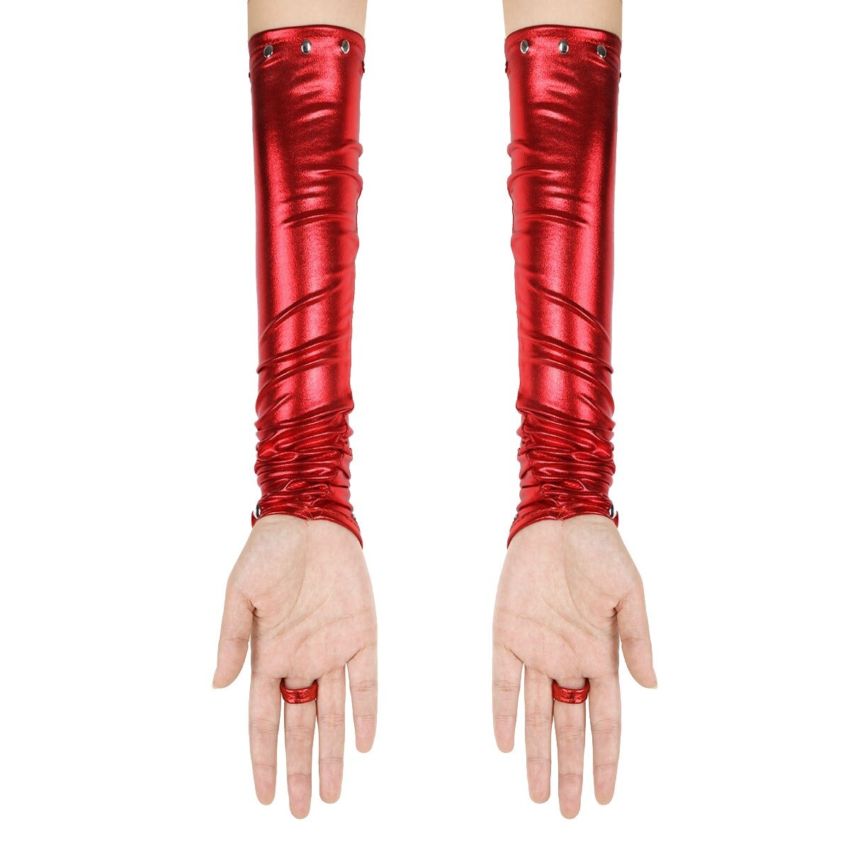 Women's PU Leather Long Gloves with Rivets / Goth Punk Fingerless Gloves - HARD'N'HEAVY