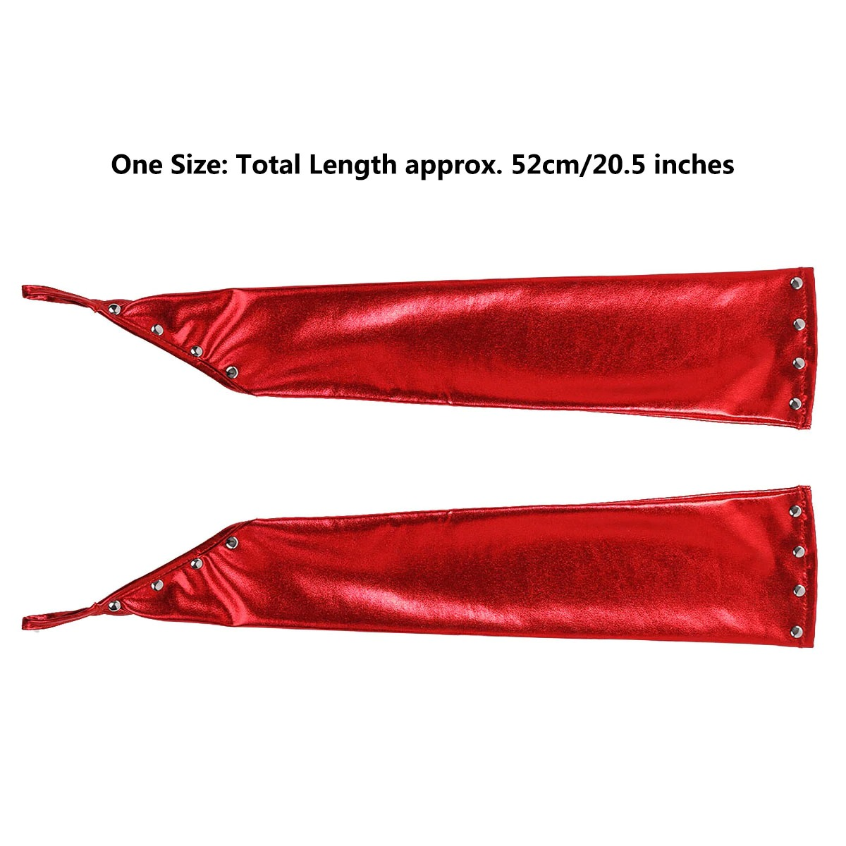 Stylish red PU leather long gloves with rivets, perfect for goth punk fashion, measuring 52cm in total length.