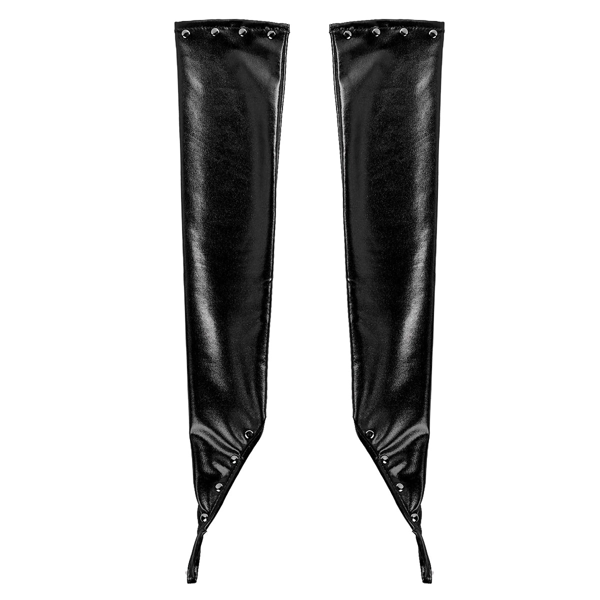 Women's black PU leather long fingerless gloves with rivets for a stylish goth punk look.