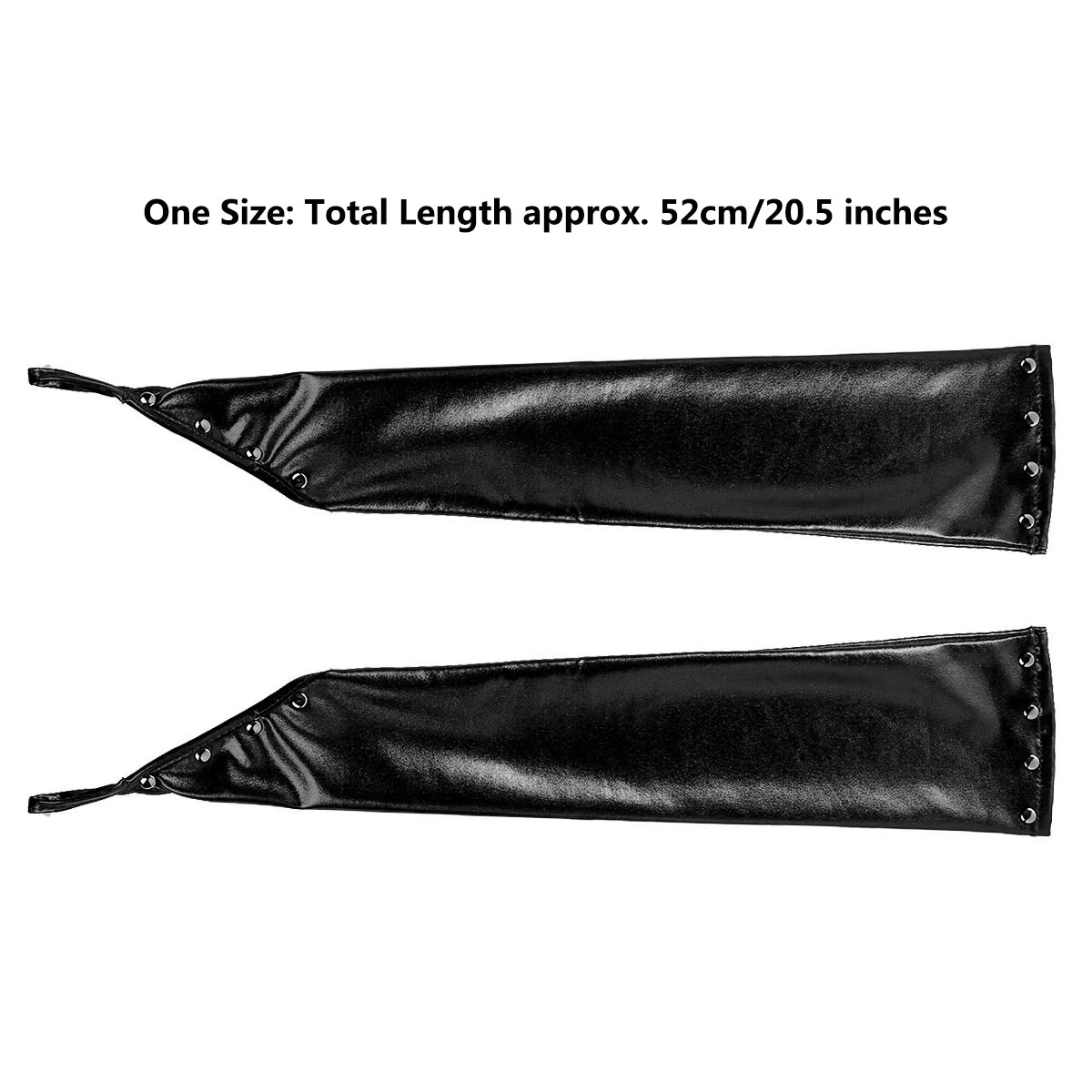 Women's PU leather long gloves in black, goth punk style with rivets, 20.5 inches long.
