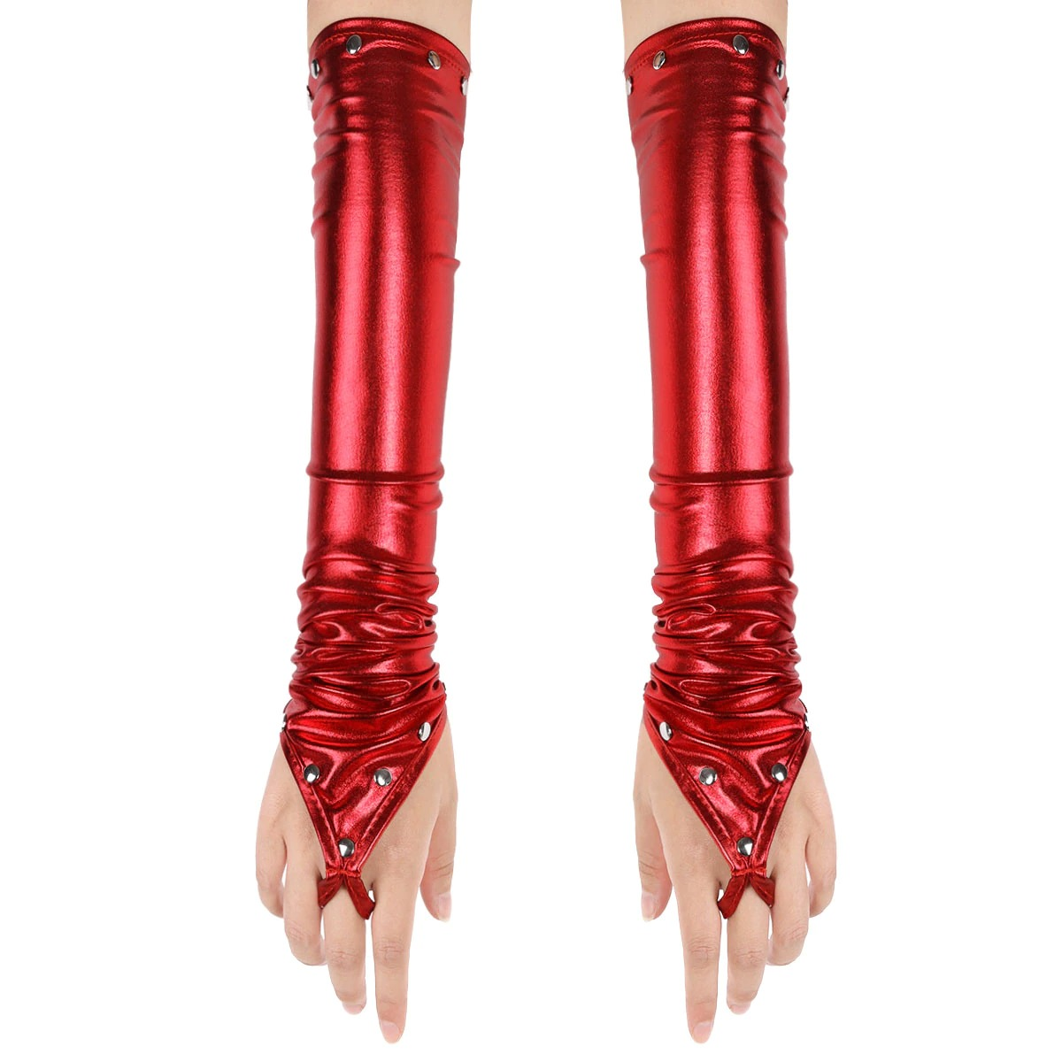 Women's PU Leather Long Gloves with Rivets / Goth Punk Fingerless Gloves - HARD'N'HEAVY