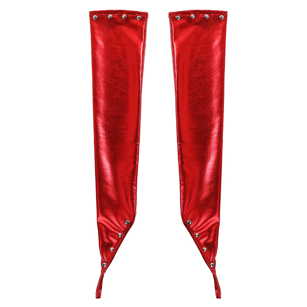 Red PU leather long gloves with rivets, perfect for gothic and punk fashion, adding a bold touch to any outfit.