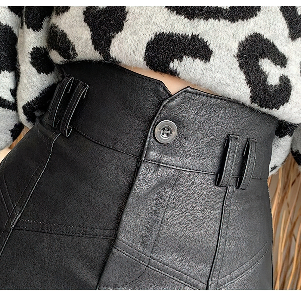 Women's PU Leather Slim Belt Skirt in Rock Style / High Waist Black Skinny Short Skirts - HARD'N'HEAVY