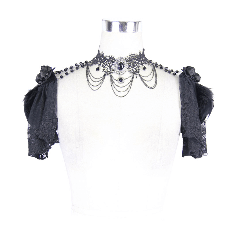 Women's punk style necklace with shawl sleeves, black beads, and vintage accents for an elegant look.