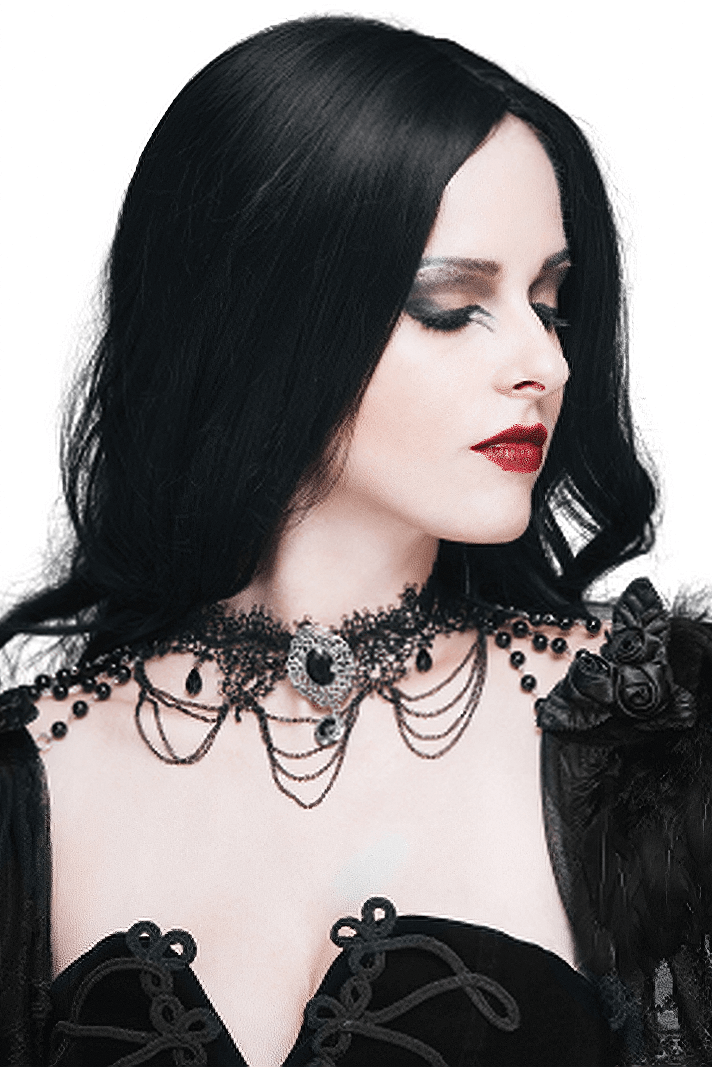 Elegant women's punk beaded necklace with black accents, styled for a chic vintage look.