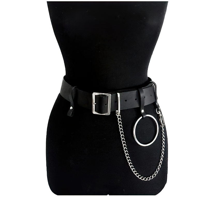 Women's Punk Chain Belt / Metal Circle Ring Black Waist Belts - HARD'N'HEAVY