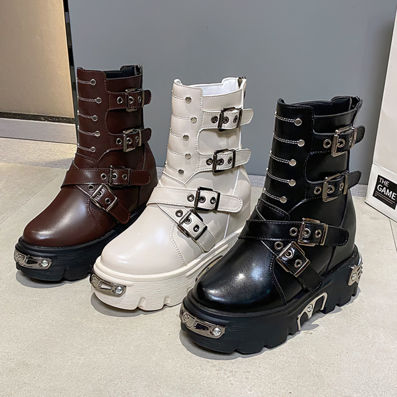 Women's Punk Style Zipper Boots / PU Leather Shoes Witn Buckles / Cool Rivets Boots For Women - HARD'N'HEAVY
