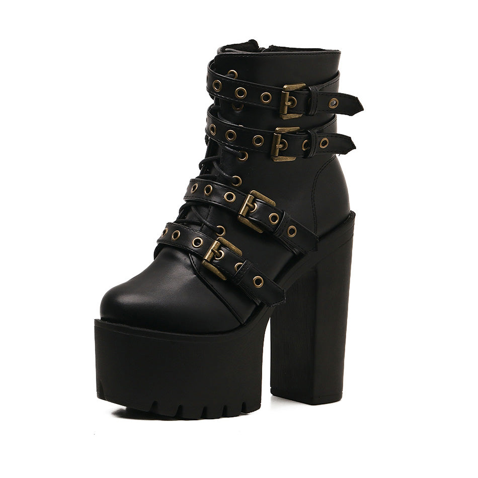 Women's Rivet Boots with Classic Thick Bottom / Thick Heel Waterproof Platform Boots in Gothic Style - HARD'N'HEAVY