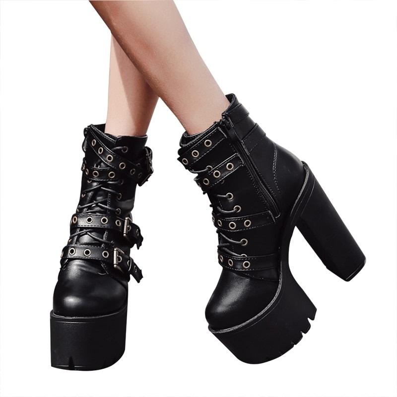 Women's Rivet Boots with Classic Thick Bottom / Thick Heel Waterproof Platform Boots in Gothic Style - HARD'N'HEAVY