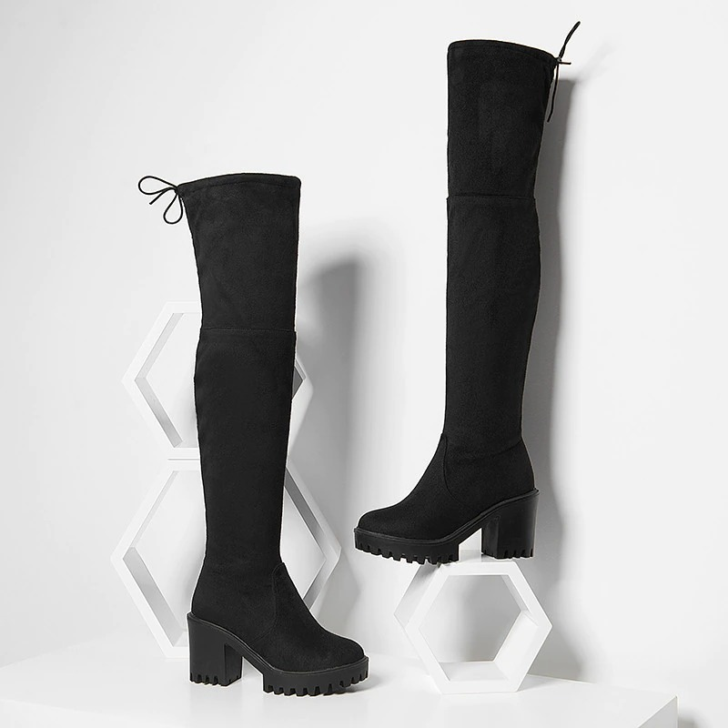 Women's Round Toe High Heels Platform Boots / Fashion Slim Over the Knee Thigh High Boots - HARD'N'HEAVY