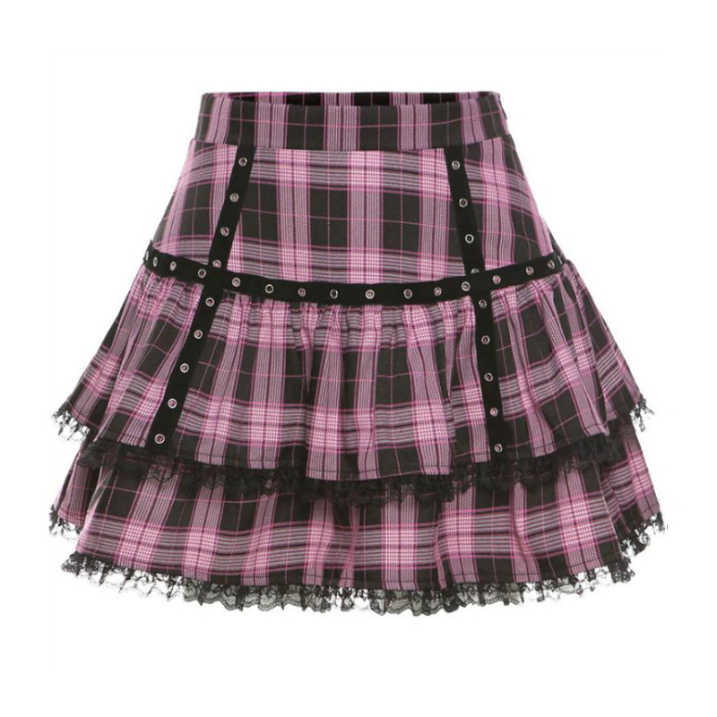 Women's Ruffles High Waist Plaid Mini A-line Skirt / Gothic Style Daily A-Line Skirt - HARD'N'HEAVY