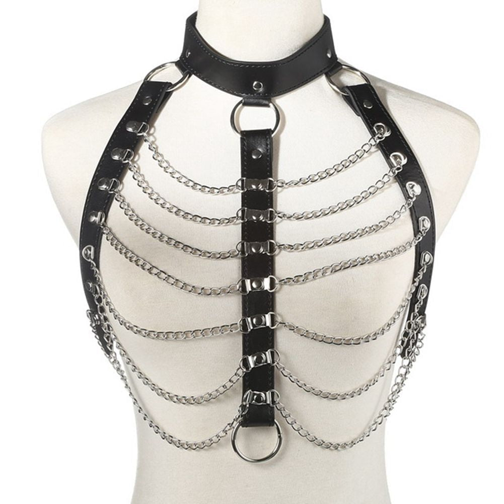 Women's Sexy Bondage in Alternative Fashion / Hollow Out PU Strap Necklace Body Harness with Chain - HARD'N'HEAVY