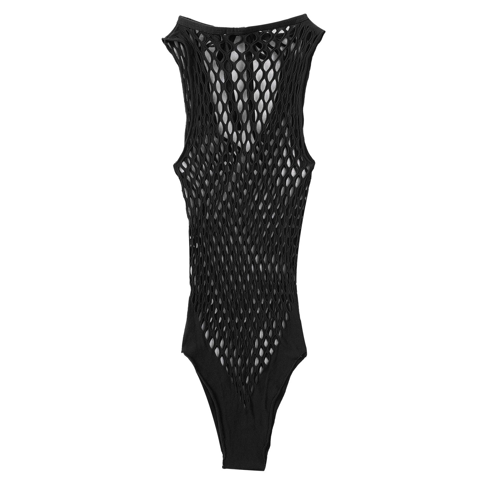 Women's sexy one-piece hollow out netted bodysuit, ideal for dancing, swimming, or casual wear in trendy black.