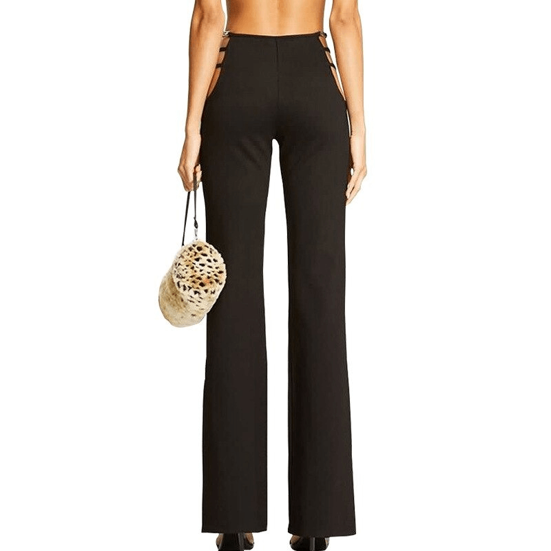 Stylish back view of women's sexy high-waist pants with hollow-out details, perfect for alternative fashion.