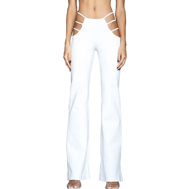White high waist women's pants with hollow-out details for stylish alternative fashion look.