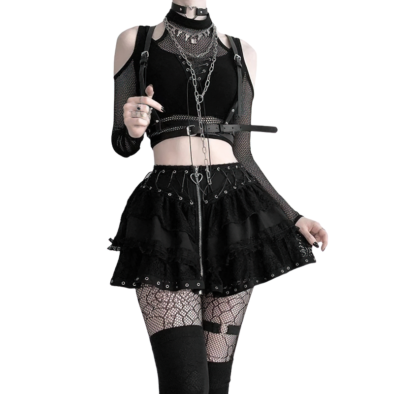 Women's Sexy Rock Style Crop Top With Mesh Sleeves / Cut Out Alternative Dark Clothing - HARD'N'HEAVY