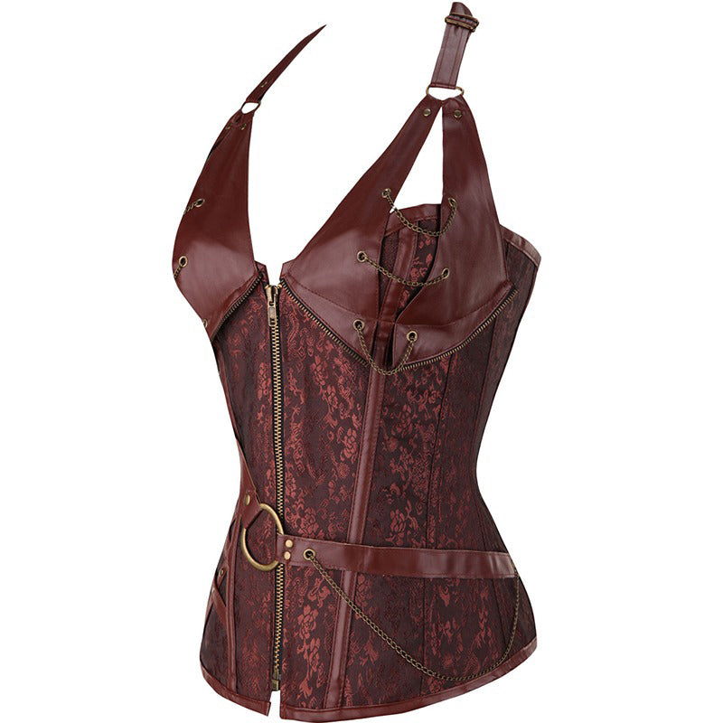 Women's Sexy Steampunk Corset With Strap And Chains / Halter Neck Retro Lingerie With G-Strings - HARD'N'HEAVY
