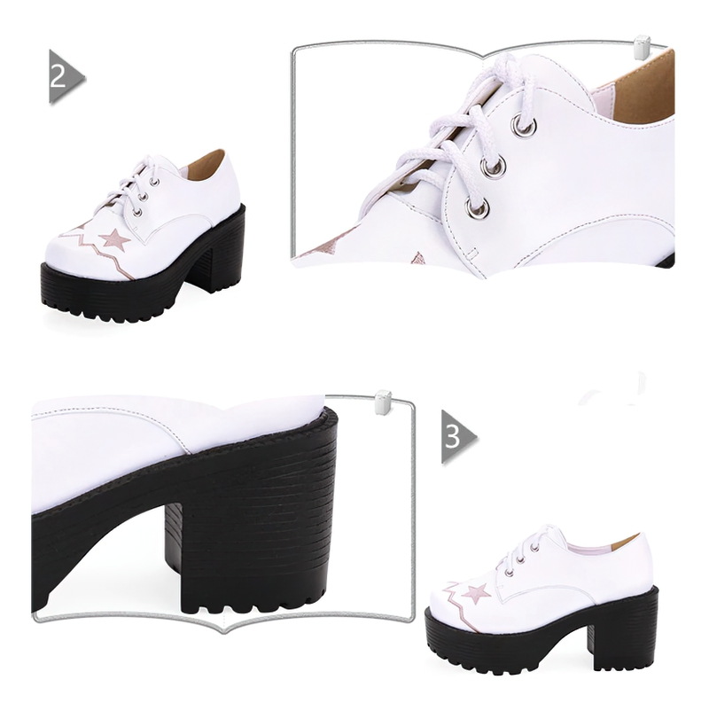 Women's trendy lace-up platform shoes with star print, showcasing stylish PU leather and high tractor heels.