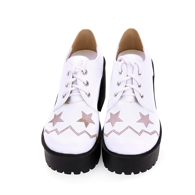 Trendy women's lace-up shoes with thick platform and embroidered star design, perfect for casual wear.