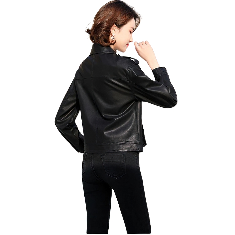 Women's Short PU Leather Jacket / Fashion Big Pockets Jacket / Casual Motorcycle Wear - HARD'N'HEAVY