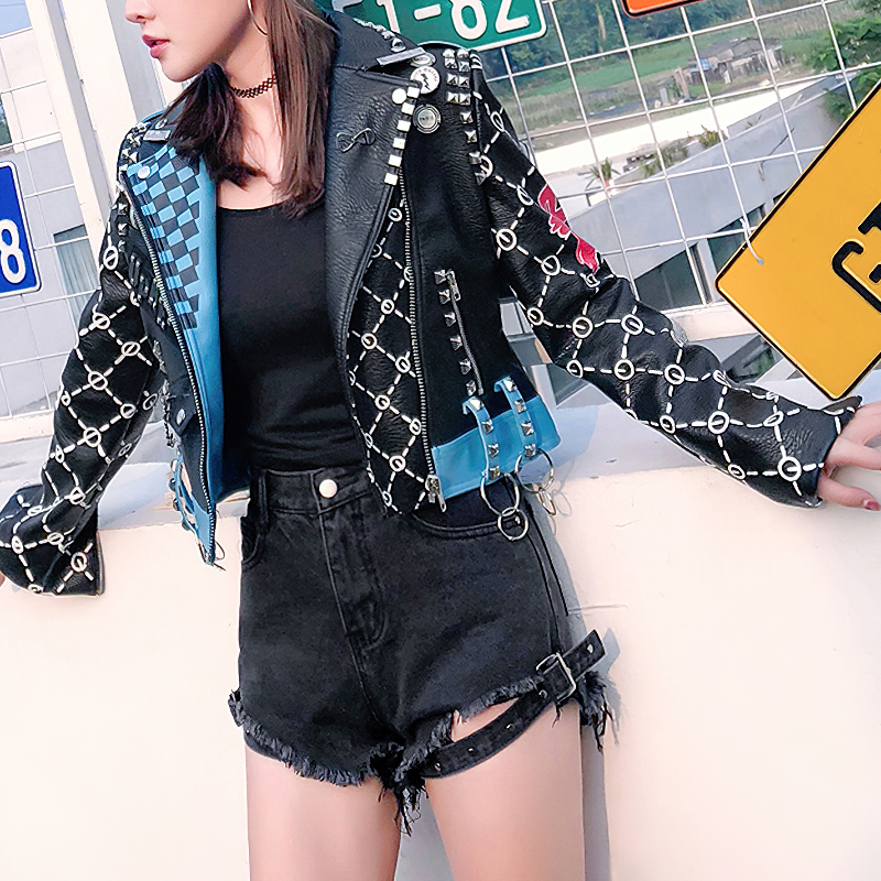 Women's Short PU Leather Jacket in Rock Style / Turn-down Collar Cropped Black Jacket - HARD'N'HEAVY
