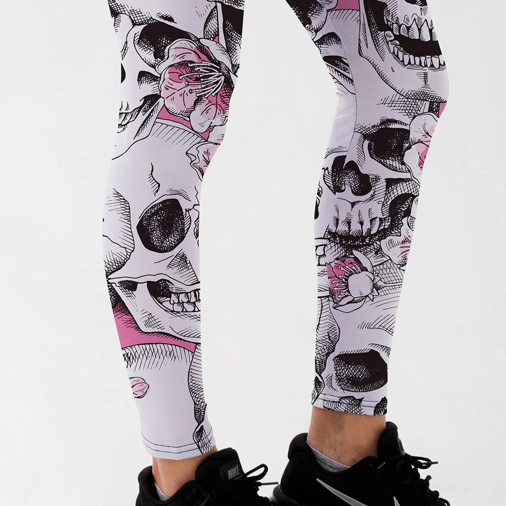 Women's Skull Head Print Leggings / Female Ghost Pattern Stretch Trousers in Gothic Style - HARD'N'HEAVY