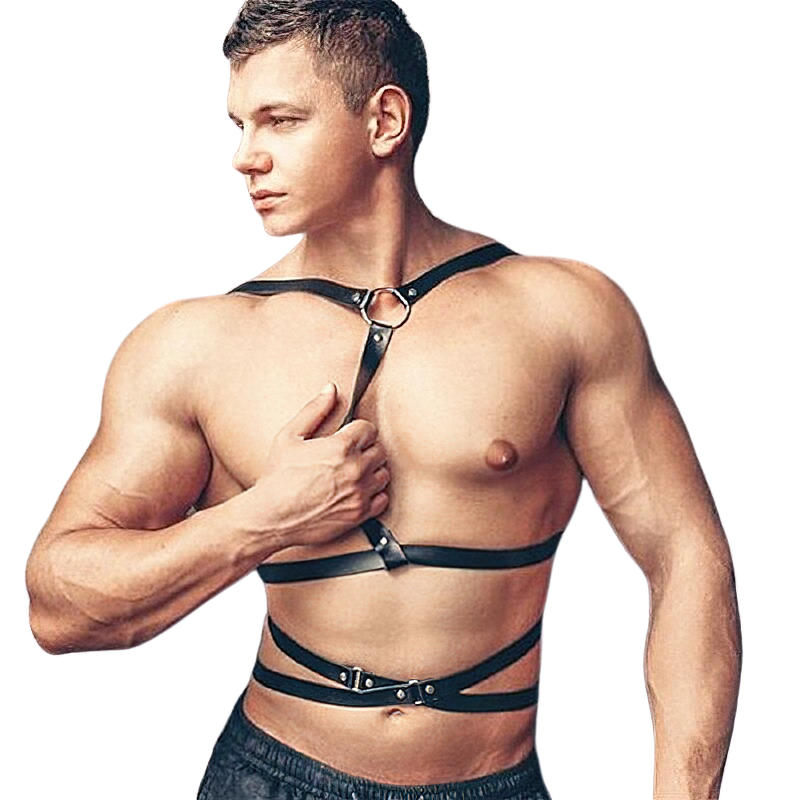 Sexy Body Harness For Men / Metal O Ring Harness Belts On Shoulder And Waist - HARD'N'HEAVY