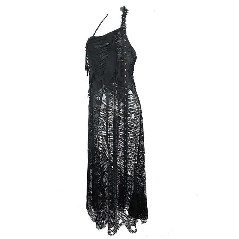 Women's Sleeveless Maxi Dress with Belted / Gothic Style Skull Pattern Long Dress - HARD'N'HEAVY