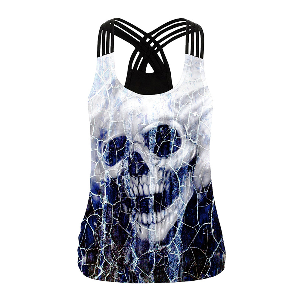 Women's sleeveless tank top featuring an edgy skull design, perfect for rock style outfits.