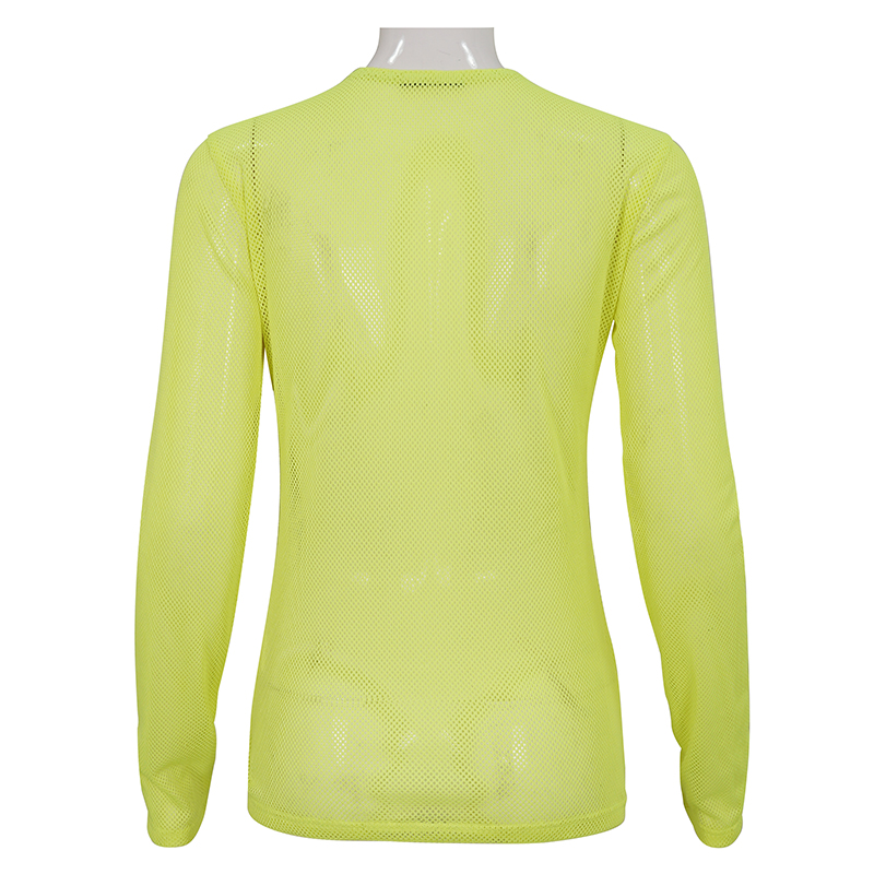 Women's Soft Stretchy Transparent Top / Stylish Ladies Yellow Fluorescent Long Sleeve Mesh Tops - HARD'N'HEAVY