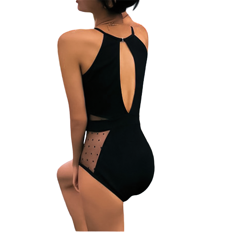 Women's Sport One-Piece Swimsuit / Mesh Racerback Bathing Suit / Female Black Sexy Swimwear - HARD'N'HEAVY