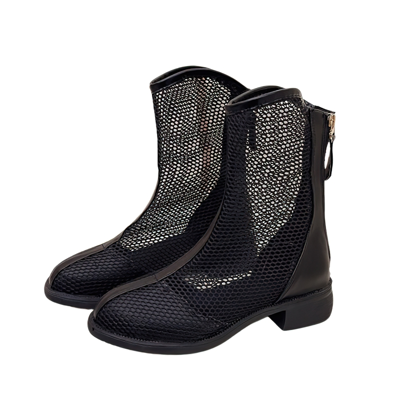 Women's Spring-Summer Mesh Boots / Cool Round Toe Shoes With Zipper / Female Ankle Boots - HARD'N'HEAVY