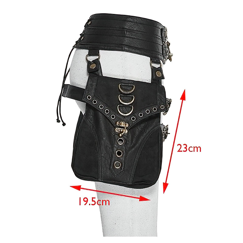 Women's Steampunk PU Leather Black Backpack / Designer Motorcycle Waist Bag - HARD'N'HEAVY