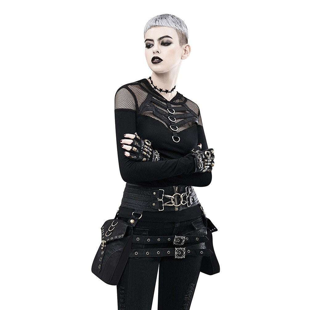 Women's Steampunk PU Leather Black Backpack / Designer Motorcycle Waist Bag - HARD'N'HEAVY