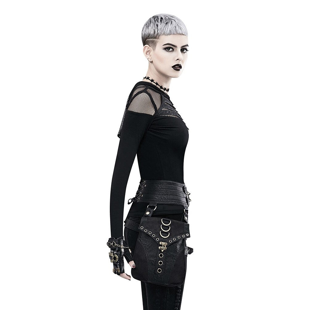 Women's Steampunk PU Leather Black Backpack / Designer Motorcycle Waist Bag - HARD'N'HEAVY