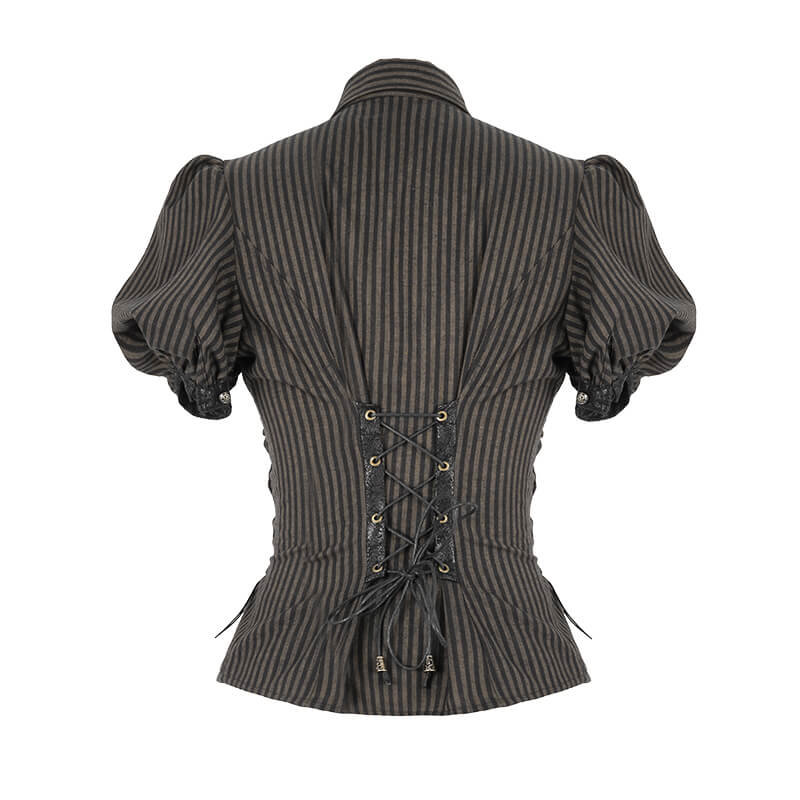 Women's Steampunk Slim Fit Shirt with Lace-up / Alternative Short Puff Sleeve Blouses for Lady - HARD'N'HEAVY