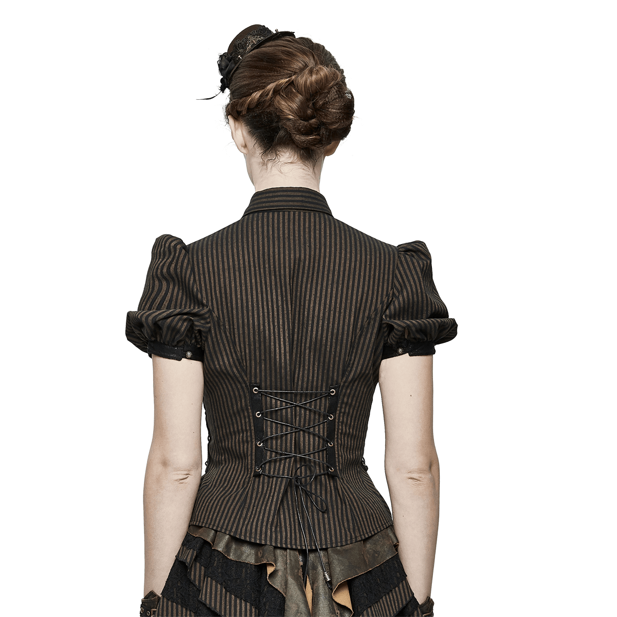 Women's Steampunk Slim Fit Shirt with Lace-up / Alternative Short Puff Sleeve Blouses for Lady - HARD'N'HEAVY