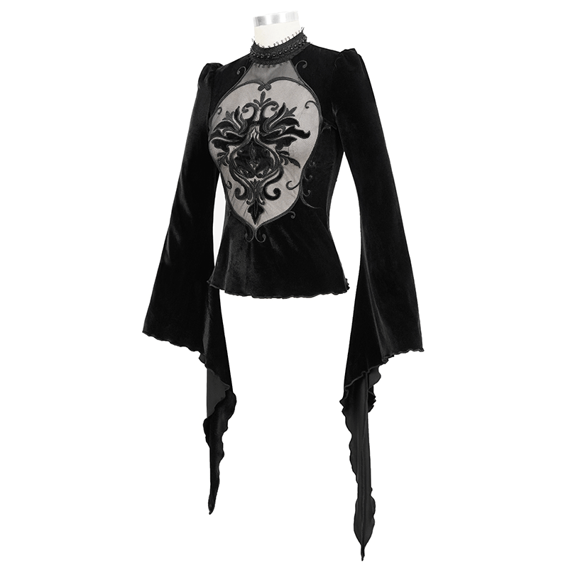 Women's Stretch Long Sleeves Top / Gothic Ladies Top With Mesh Inserts and Partially Transparent - HARD'N'HEAVY