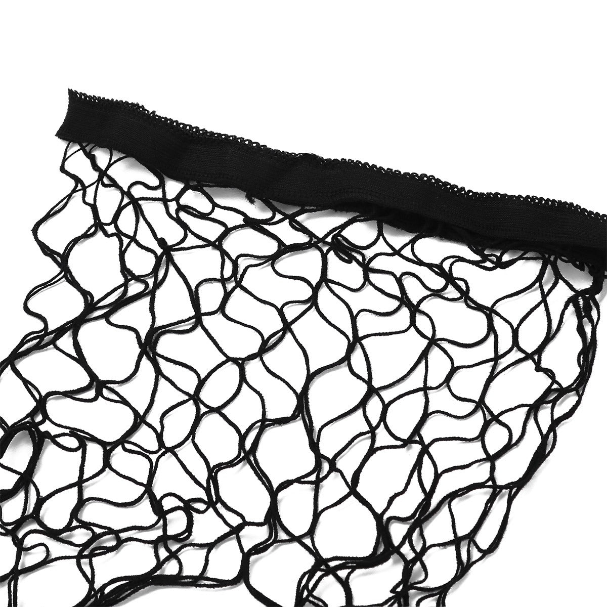Close-up of black fishnet fabric, showcasing intricate mesh pattern for sexy gothic tights.