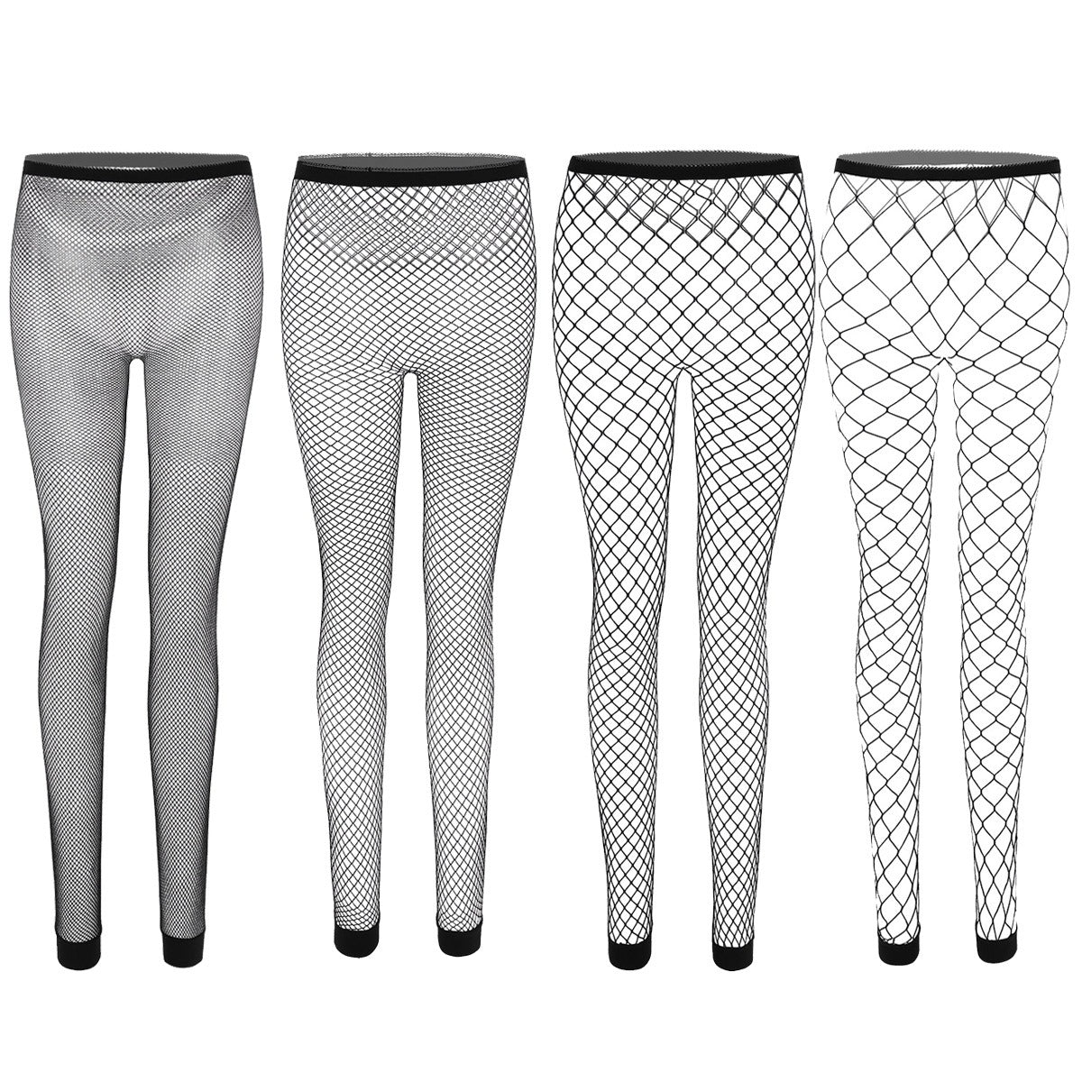 Women's sleek mesh cutout legless tights in black, featuring unique hollow designs for a stylish rock look.