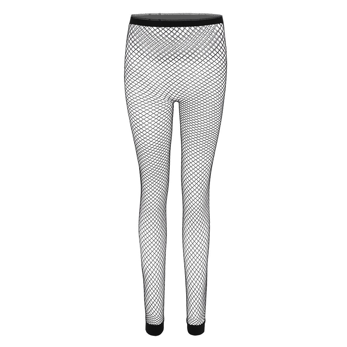 Women's black fishnet tights featuring a high waist and hollow-out design, perfect for gothic and rock styles.