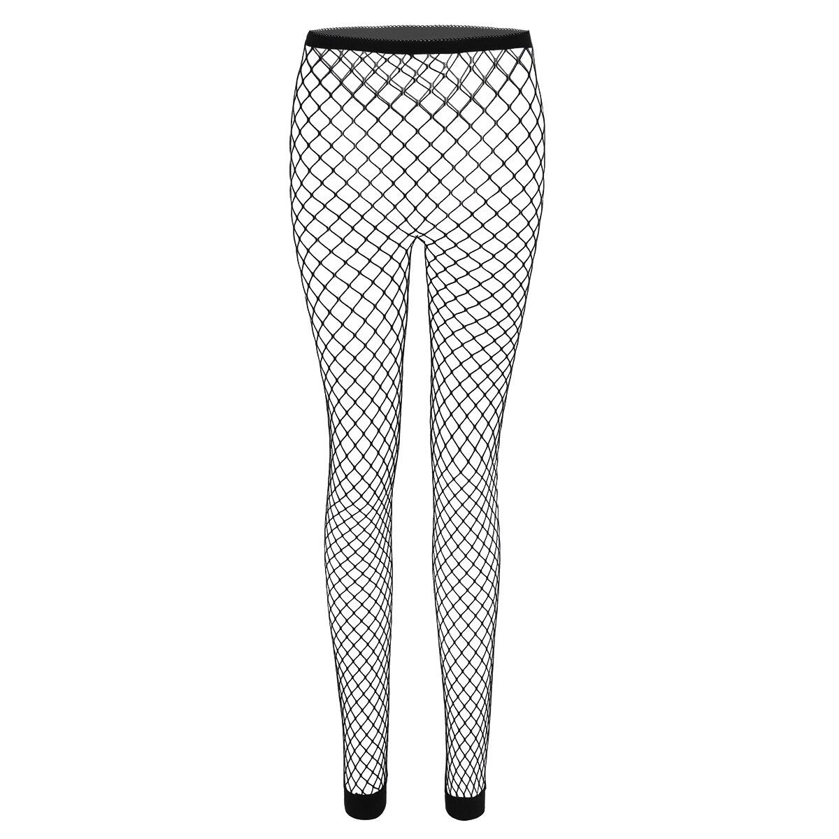 Women's black fishnet high waist tights with a stylish hollow out design, perfect for gothic and rock fashion.