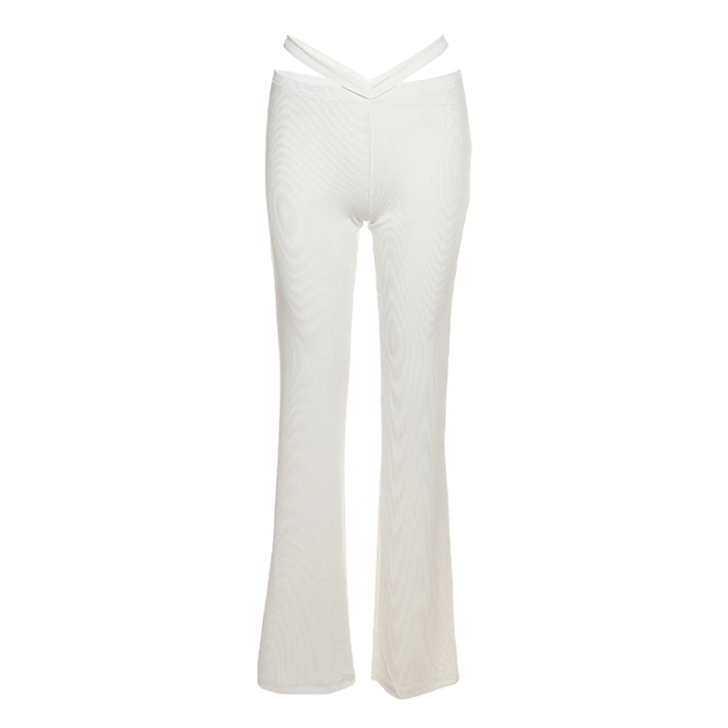 Women's Vintage Bells Bottom Pants in Elegant White - Stylish High Waist Trousers for a Chic Look.